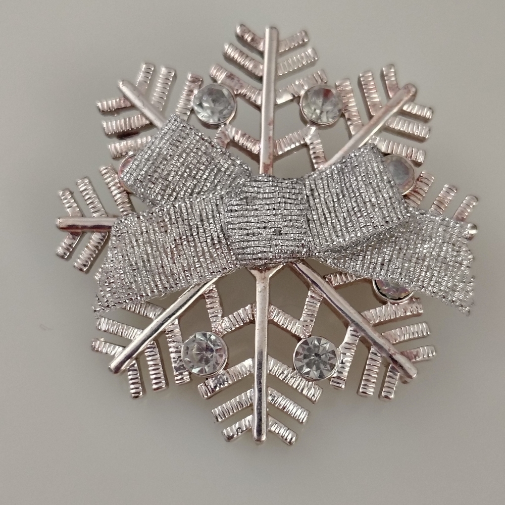 Sparkling Snowflake Brooch with Bow